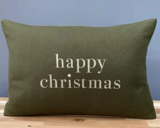 Chalk Christmas Oblong Cushion- Felt- Dark Olive
