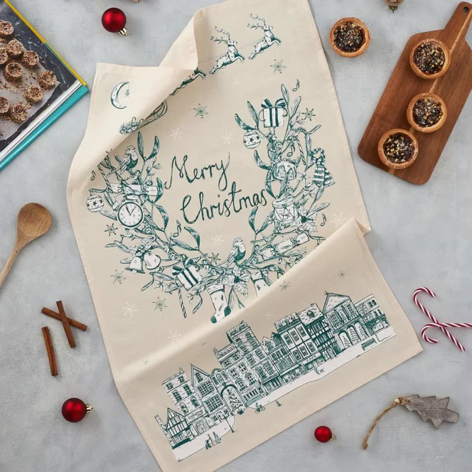 Night Before Christmas Tea Towel by Victoria Eggs