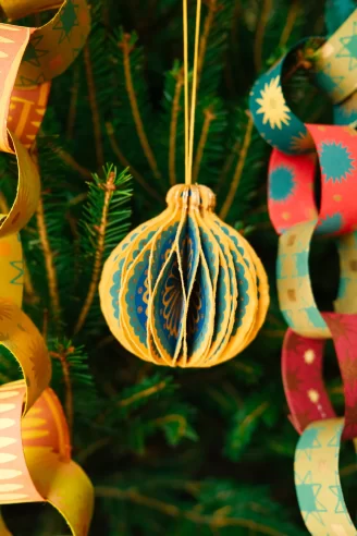 Yellow Bauble Honeycomb ornament by East End Press
